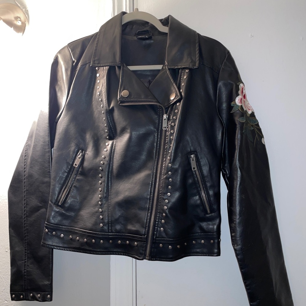 Floral Faux Leather Jacket